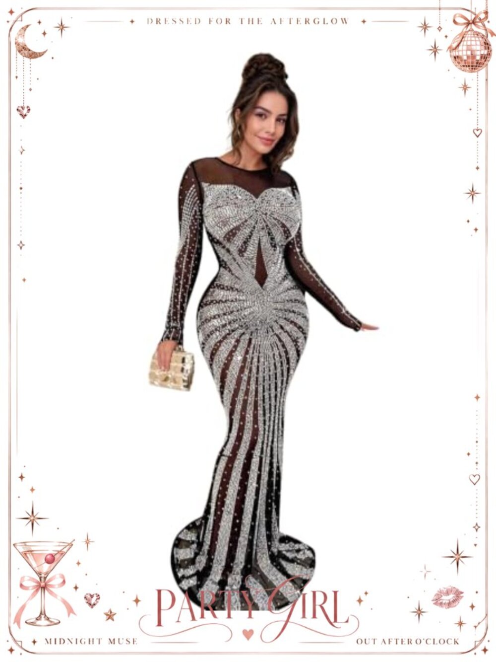 Sexy Hot Drilling Bodycon Long Sleeve Party Club Night Dress
